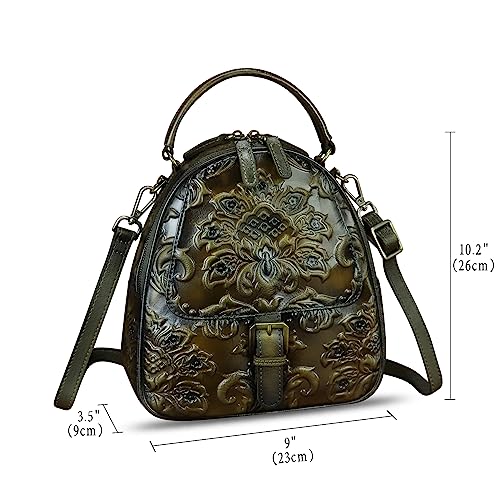 Image of Genuine Leather Satchel for Women Purse Embossed Crossbody Handbag Top Handle Bags Handmade Convertible Backpack Knapsack | Embossed