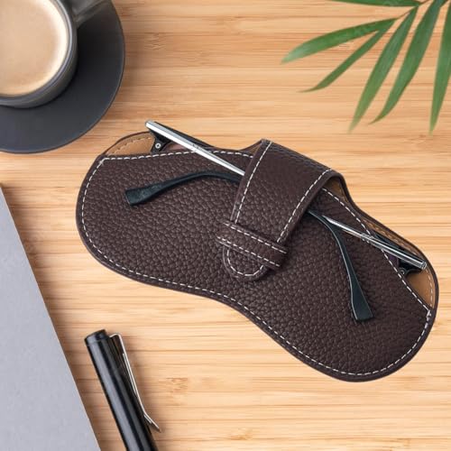 Image of CREATCABIN Leather Sunglasses Case Slim Glasses Case Portable Lightweight Eyeglasses Spectacle Cases Pouch Bag Cover with Soft Cleaning Cloth Gifts for Women Men Travel Vacation 6.9x3.4 Inch Coffee