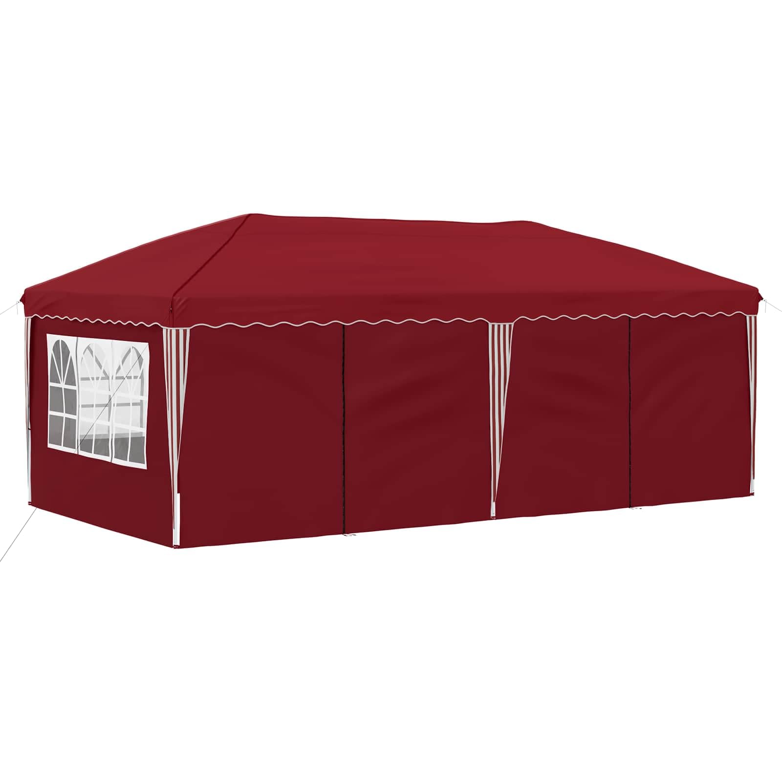 Pop-up namiot imprezowy bordowy o wymiarach 575 x 288 x 245 cm, składany namiot ogrodowy z 6 ściankami bocznymi, odporny na warunki atmosferyczne i promieniowanie UV, malowana proszkowo