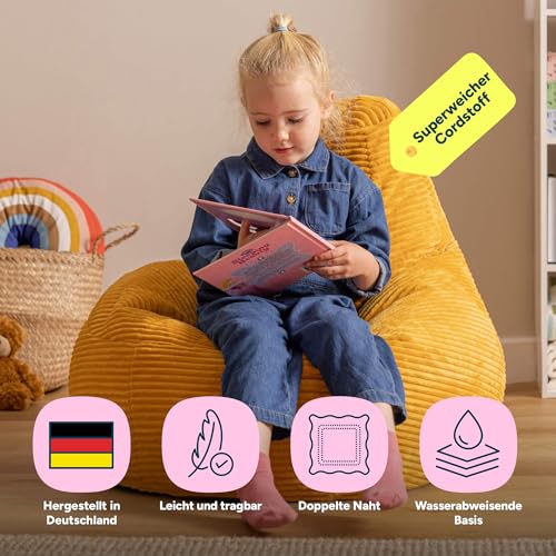 Icon Dalton Cord Sitzsack Kinder mit Füllung, Gelb – Ansicht 4