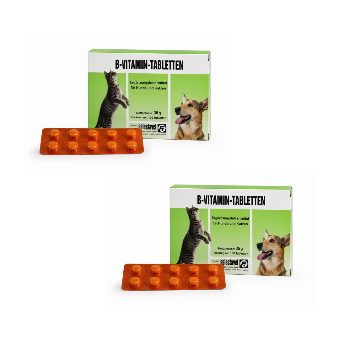 Comprimidos de vitamina B | Paquete doble | 2 x 100 pastillas | Complemento alimenticio para perros y gatos | Vitaminas B para situaciones de deficiencia y trastornos digestivos