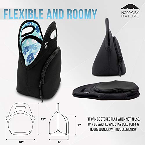 Nordic By Nature Insulated Neoprene Lunch Bag Tote Made For Women, Men And Kids | 12" Big Bottle Cooler | Lightweight | Rugged | Lunchbox | Washable | Stretchy | Designer Lunch Bags (Blue Hawaii) #TOP4