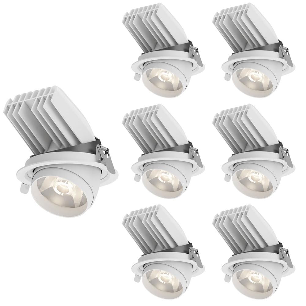 Paquete De 7 Focos Led Empotrables Giratorios para Techo, Led COB Empotrables, Focos Retráctiles Tipo Ojo De Buey, Embellecedor Antideslumbrante con Acabado Blanco Ajusta,3000k-35W