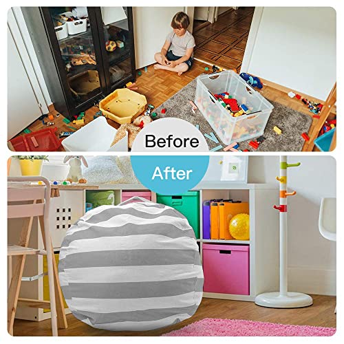 Zwish 27Inch Stuffed Animal Storage Bean Bag Chairs For Kids Room, Stuff And Sit Storage Bean Bag Cover For Organizing Boys And Girls Plush Toy For Kids—Gray #TOP4
