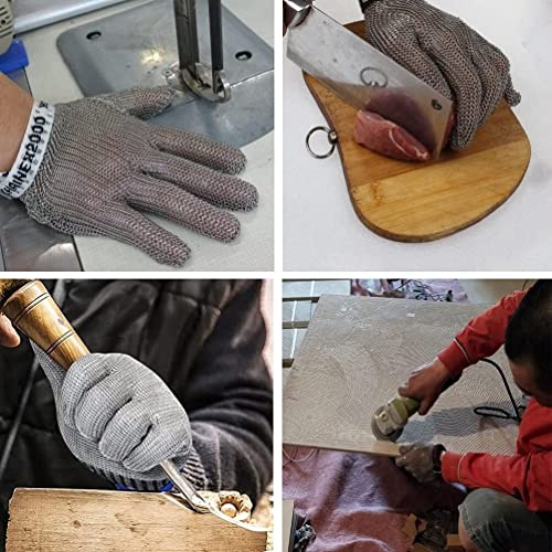 CukUJH Anti-cut Gloves Butcher Cut-resistant Gloves, Stainless Steel Chain Armor Gloves For Fishing Woodcarving Machinery Workshop, Easy To Grasp(S/205mm)