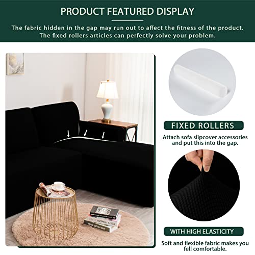 Chun Yi Stretch Sectional Couch Covers Soft L Shaped Sofa Slipcovers With Elastic Bottom , Jacquard Chaise Lounge Set For Living Room 2 Seat Sofa (Right Chaise,Black) #TOP5