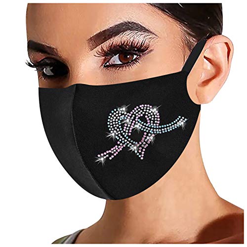 Paijoe 3PC Colorful Rhinestone Drill Fashion Reusable Face_Mask for Adult Women Lovers Couples, Love-Heart Butterfly Diamond Design Washable Breathable Comfort, Breathable Warm Windproof Gift (E)