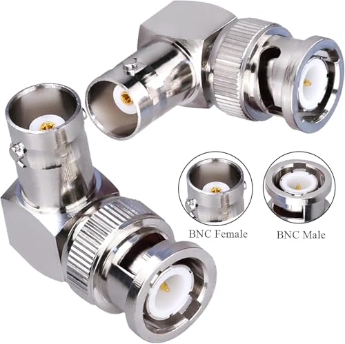 Image of MX BNC Male to BNC Female Right-Angle Adapter - 90 Degree RF Coax Connector for CCTV, Video, Test Equipment & Antenna Systems Pack of 2