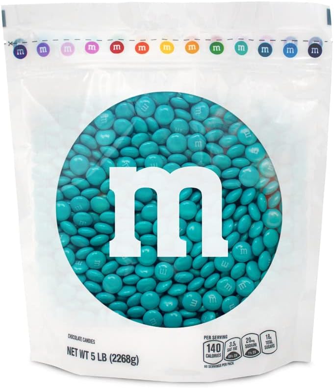 M&M’S Teal Milk Chocolate Candy, 5lbs of M&M'S in Resealable Pack for Candy Bars, Birthday Parties, Graduations, Dessert Tables & DIY Party Favors
