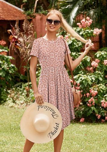 Image of Simier Fariry Womens Summer Modest Work Casual Midi Knee Dress Pocket Short Sleeve Teacher Outfits Spring Travel Clothes