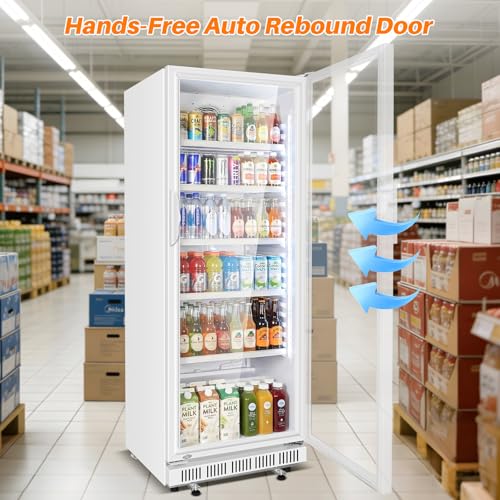 Image of Commercial Beverage Refrigerator, 24.5 inch Glass Door Display Fridge, 15 Cu.Ft Beverage Cooler with 5 Adjustable Shelves, Auto Rebound Door, Low Noise, for Shops, Restaurants & Bars WHITE