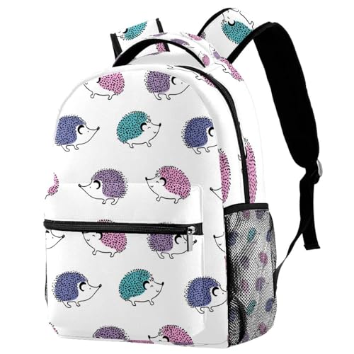 Sac à dos d'école hérisson mignon multicolore 29.4x20x40cm