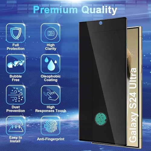 Image of 4YouQuality Privacy Tempered Glass Screen Protector Compatible with Samsung Galaxy S24 Ultra (6.8 Inch) | Anti-Spy Screen Guard | 9H Hardness | HD Clear | 100% Fingerprint Unlock Support | Full Screen Coverage | Easy Installation | Pack of 1