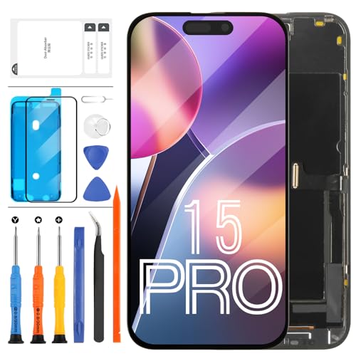 LADYSON TFT-LCD-Bildschirm für iPhone 15 Pro 15 5 cm (6 1 Zoll) für iPhone 15 Pro A2848 A3101 A3102 A3104 3D-Touch-LCD-Display Digitizer Montage-Reparaturteile Schwarz