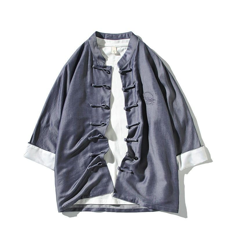 Chemise style chinois homme col montant et finitions boutons grenouille haut de gamme