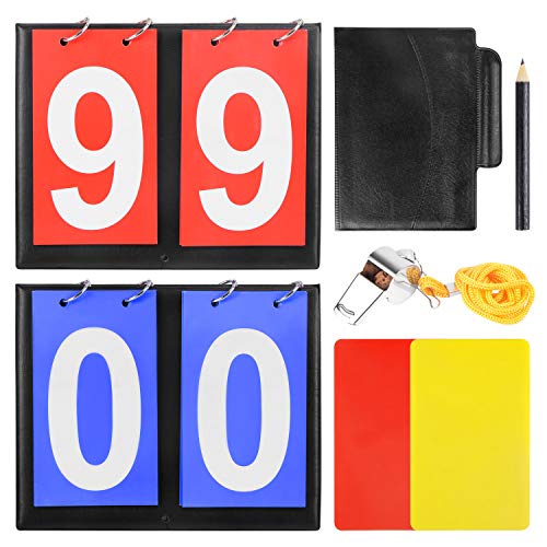 6PCS Flip Scoreboard, Folding Scoreboards with Red Yellow Card Set/Whistle for Soccer Football
