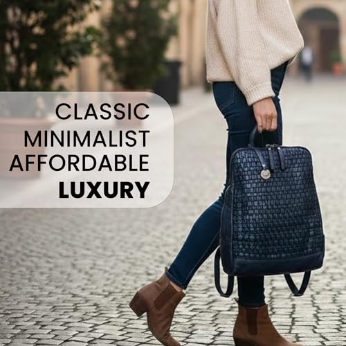 Image of 12.5 Inch Genuine Leather Backpack for Women and Men, Navy Leather Backpack with Adjustable Shoulder Strap