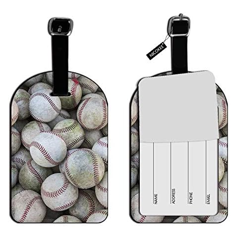 Nicokee Baseball Balls Luggage Tags Suitcase Carry-On Cards Leather Travel Suitcase Bag Labels Baggage Tags Cover