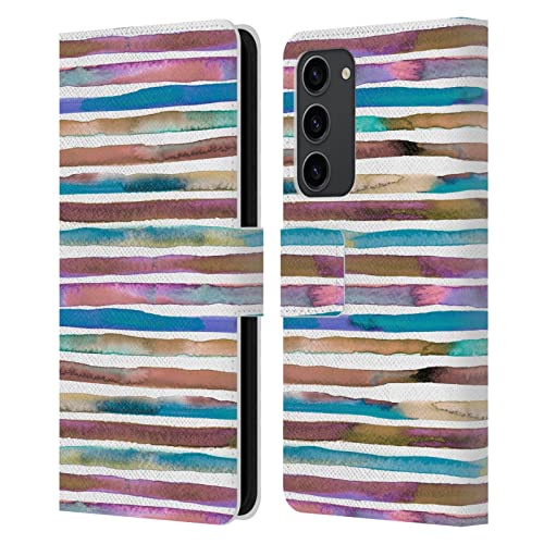 Étui portefeuille Samsung S23+ Ninola Aquarelle Bleu Violet en cuir avec rayures