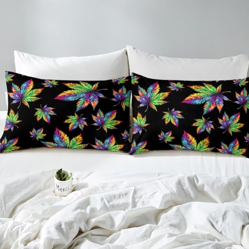 Housse de couette feuilles de cannabis rustiques : parure de lit originale 3 pièces - 6