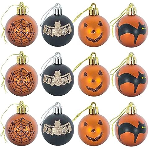 12Pcs 60mm Halloween Baubles Ornaments, Naughty Halloween Plastic Shatterproof Balls Ornament Glitter Baubles Balls Hanging Pendants Decorations for Halloween Party Supplies Cover