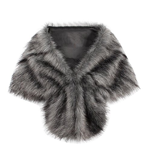 Overdose,Femme Écharpe Oversize en Fausse Fourrure Hiver Capes et Ponchos (Gris foncé)