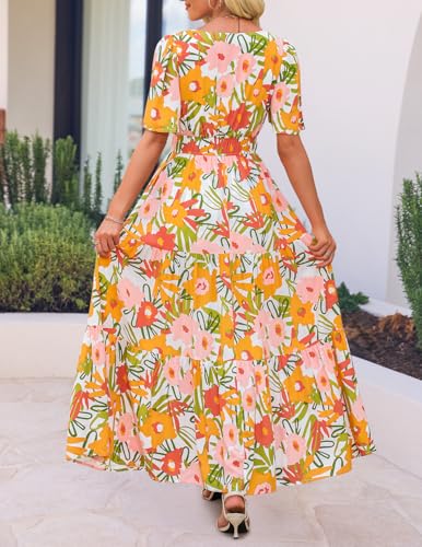 Image of ZESICA Women's 2026 Summer Spring Floral Boho Maxi Dresses Casual Short Sleeve V Neck A Line Flowy Beach Vacation Dress