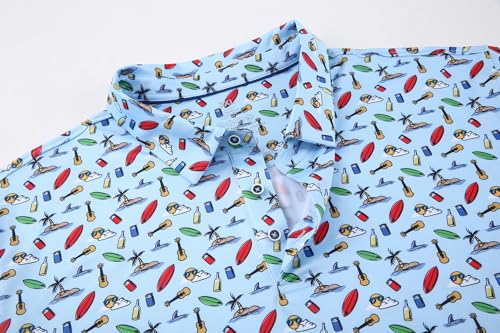 Alex Vando Mens Hawaiian Golf Shirt Moisture Wicking Digital Print Golf Shirts for Men
