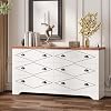LIKIMIO 6 Drawers Dresser for Bedroom 59 Wood Dressers Chest of Drawers with Charging Station Storage Cabinet for Living Room Hallway Vintage Brown White