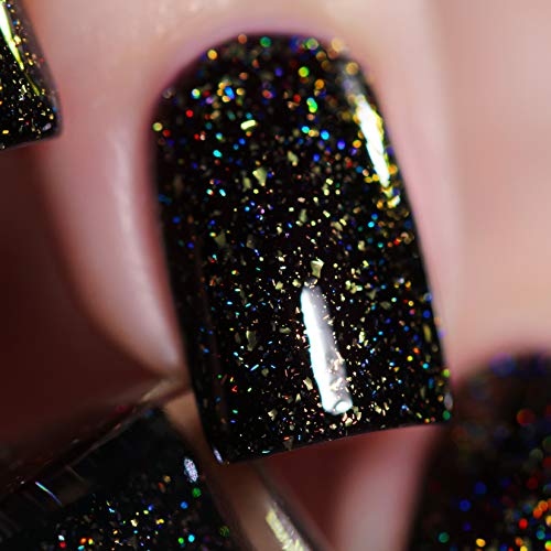 Image of ILNP Silhouette - Rich Black Gold Flake Holographic Nail Polish