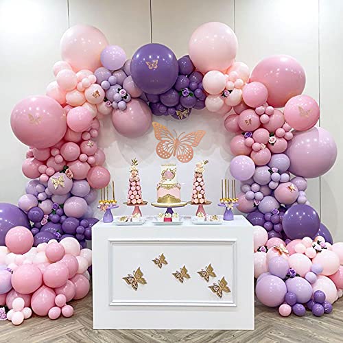 142pcs Pastel Pink Purple Balloon Garland Arch Kit Butterfly Stickers Baby Shower Decorations for Girl Birthday Party Bridal Shower Bachelorette Engagement Party Decorations by QIFU by QIFU - Used condition - US$10.44