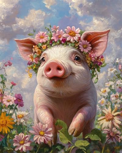 LEYIUYIU 11CT Pre-Printed Cross Stitch Kit for Adults Beginners Children DIY Advanced Handmade Art Lovers Wall Decoration Crafts - Cute Pig - 40x50cm