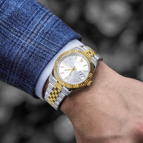 Image of BUREI Men's Classic Luxury Watch Stainless Steel Waterproof Machine Watch Fashion Double Watches Date Sapphire Crystal