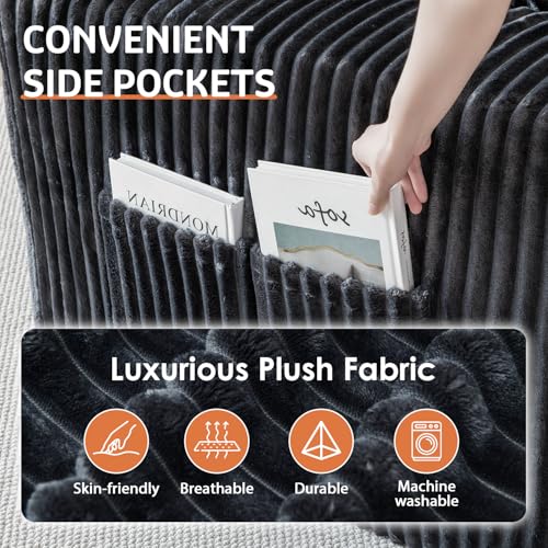 Image of 146 inch Boneless Couch Modular Sectional Sofa for Living Room, U-Shaped Cloud Couch with Deep Seat Chaise, No Assembly Required Foam Sleeper Sofa, Plush Corduroy Fabric, Dark Gray