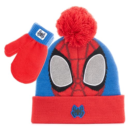 Image of Marvel Spider-Man Boys Winter Hat and Mitten Set, Beanie Hat and Gloves