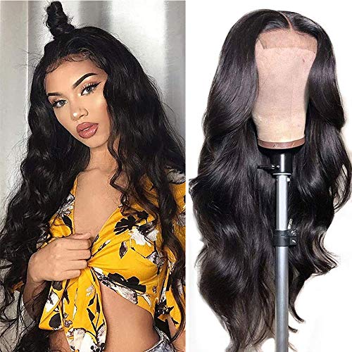 Lace Front Wigs Human Hair Body Wave 4x4 Lace Closure Human Hair Wigs (18inch) for Black Women Brazilian Hair Pre Plucked Bleached Knots Wet and Wavy Natural Black