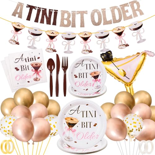 CTHTFTDSY 142 Pcs A Tini Bit Older Birthday Party Supplies, Martini Party Decorations and Tiny Bar Tableware Set for Friends and Family - Fun and Festive Cocktail Party Supplies for 2025