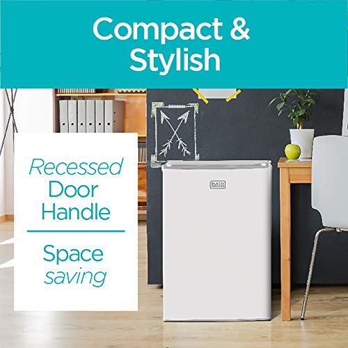 Image of BLACK+DECKER BCRK25W Compact Refrigerator Energy Star Single Door Mini Fridge with Freezer, 2.5 Cubic Ft., White & EM720CB7 Digital Microwave Oven with Turntable Push-Button Door, Child Safety Lock