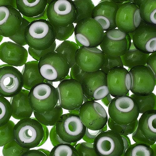 Preciosa Czech Seed Beads 32/0 (8mm) Opaque White Heart - Green - 250g Bulk Bag Beads for Jewelry Making and Crafts