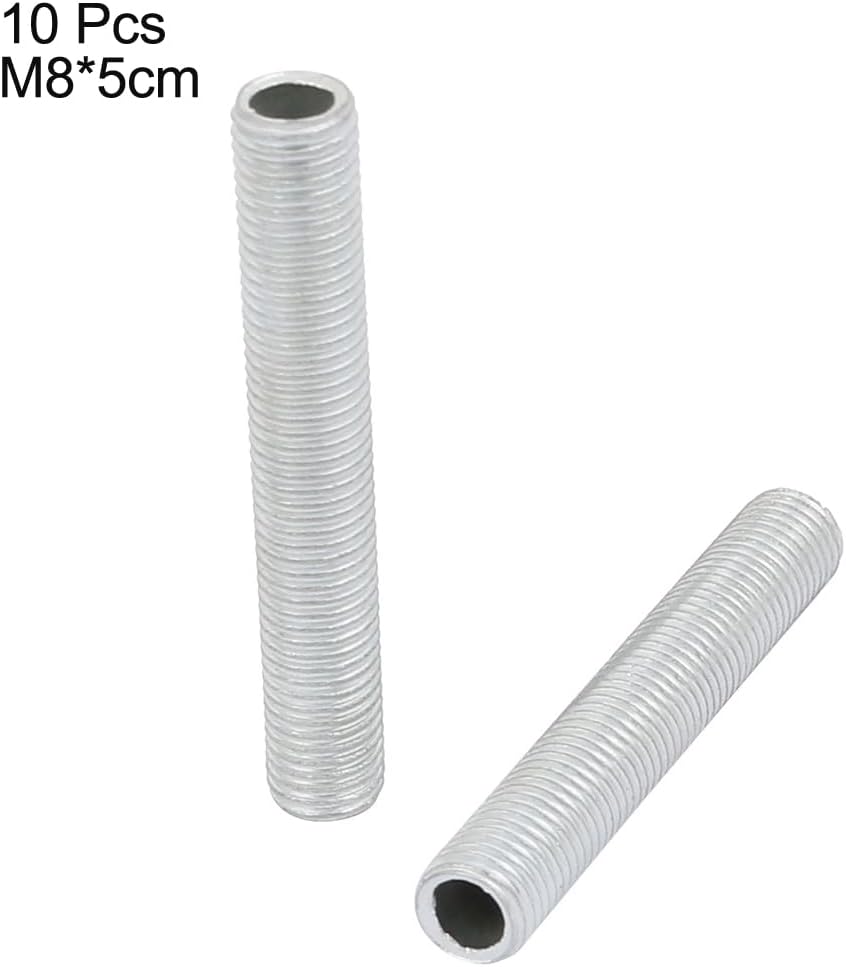 uxcell Lamp Pipe Nipple, M8 Thread 50mm Length Hollow Lamps Repair Part Hardware for Lamp Lights, Zinc Plated Silver Tone, Pack of 10