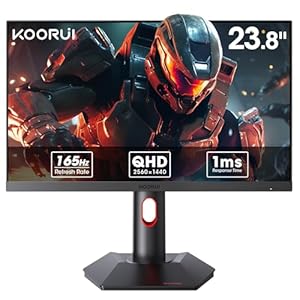 KOORUI 24″ QHD Gaming Monitor 165Hz, 1ms, Fast IPS, 2K Display, 100% sRGB, Adaptive Sync, Height/Tilt/Pivot Adjustment, HDMI, DisplayPort, 100×100mm VESA Compatible (23.8inch/165Hz/1440p) GP01 Black