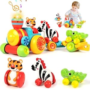 Marstone Baby Toys for 1 Year Old Boys and Girls Gifts, Forest Train Car Set for Toddlers 1-2, Push Animal Car Toys for 12-18 Months, Learning Train Toy for Toddlers 1 2 Yr Old Birthday Xmas Gift