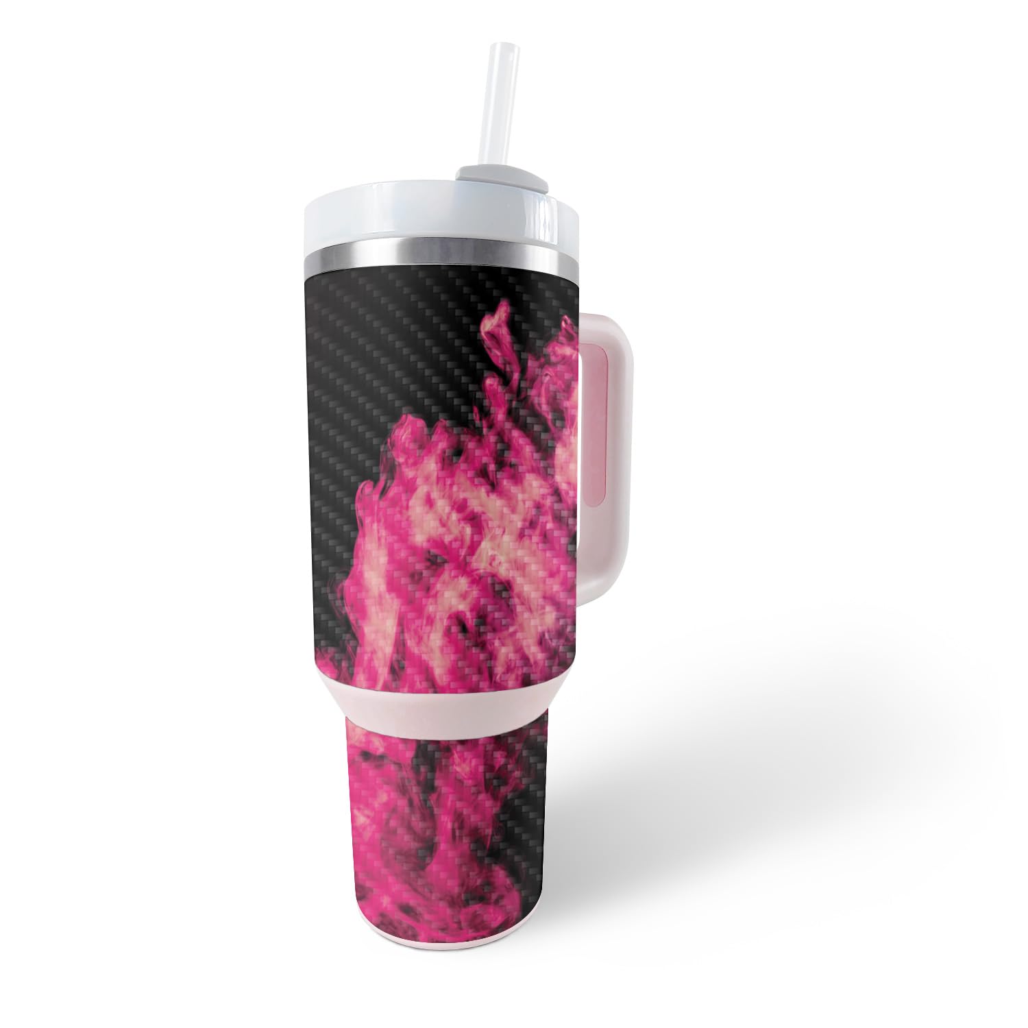 MightySkins Carbon Fiber Skin Compatible with Stanley The Quencher H2.0 FlowState 40 Oz Tumbler - Magenta Smoke | Protective, Durable Textured Carbon Fiber Finish | Easy to Apply