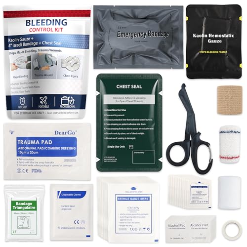Bleeding Control Kit Portable Emergency Trauma First Aid Kit with Compression Bandage Gauze and Chest Seal for Car Travel Camping Hiking Outdoor Preparedness