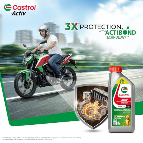 Image of Castrol Activ 10W-30 4T Engine Oil for Bikes with Synthetic Technology (900ML) | 3X Protection with Actibond Technology | Engine Protection for Bikes | API SN and JASO MA2