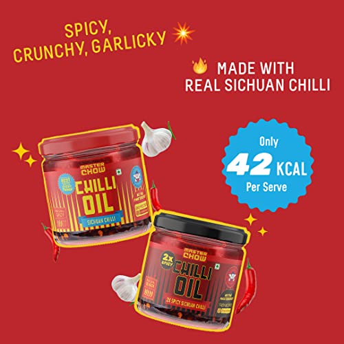 Image of MasterChow Combo Of Mild Chilli Oil Sauce&Double Trouble 2X Spicy Sichuan Chilly Oil Sauce(New Launch)|Made With Sichuan Peppercorns,Crunchy Garlic & Red Chilies|Eat With Momos,Pizza,Noodles (340 Ml)