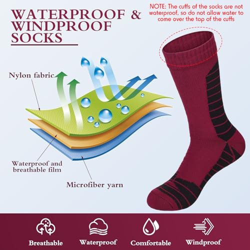 Image of Jeyiour 2 Pairs Waterproof Socks Unisex Waterproof Breathable Outdoor Skiing Hiking Wading Fishing Socks for Men Women
