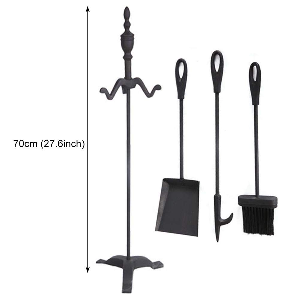 Set di 4 attrezzi per caminetto in ferro battuto per interni con supporto per tronchi in legno, kit di accessori per braciere da esterno 70,1 cm