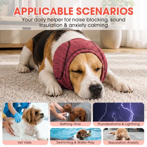 Image of Dog Calming Hood Ear Cover for Anxiety Relief, Red, M