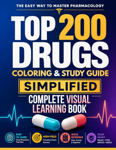 Top 200 Drugs Coloring & Study Guide - The Easy Way to Master Pharmacology: High-Yield Profiles with Mnemonics, MOA, Side Effects & Dosages for ... & Pharmacy | NCLEX, PTCB, NAPLEX & USMLE image 2